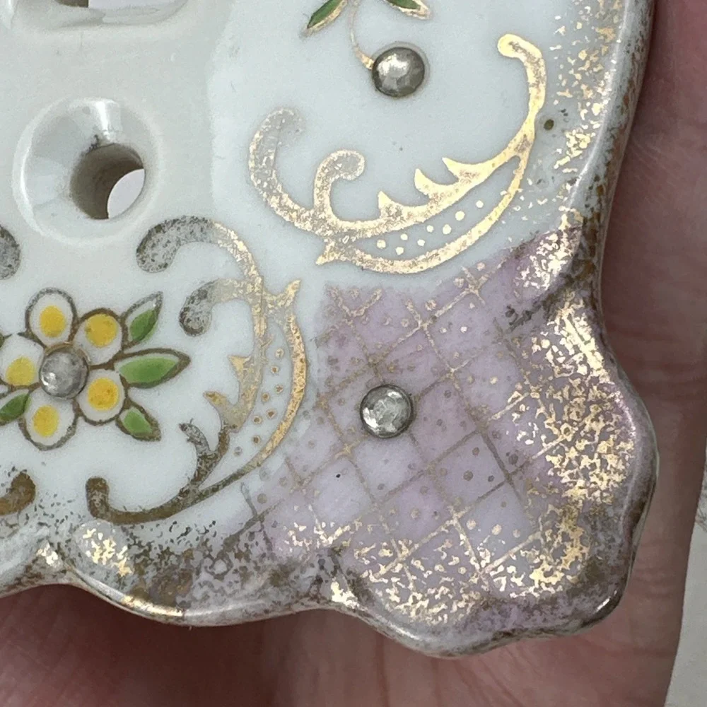 Vintage Lefton's Floral Rhinestones Porcelain Light Switch Plate Cover Pink 2685